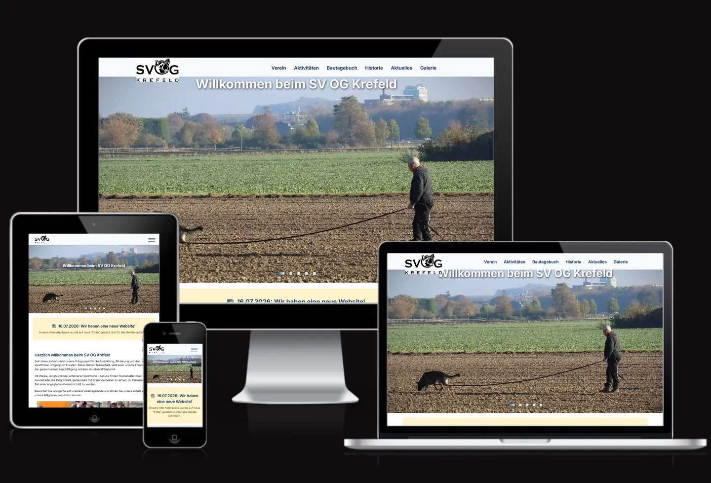 Screenshot der Website des SV-Krefeld, in Responsiveübersicht